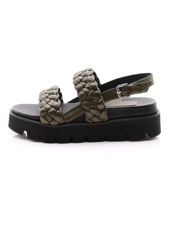 Leather sandal with braid...